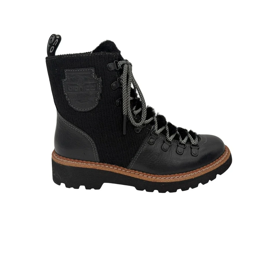 Bionica Darlene All-Weather Black Leather Wool Hiker Boots NWOT Fits 7–7.5‎